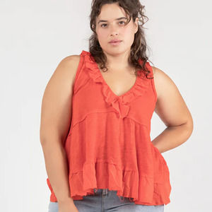 Brand New Women's Plus Size DEX Babydoll Ruffled Tank Firey Red 1X